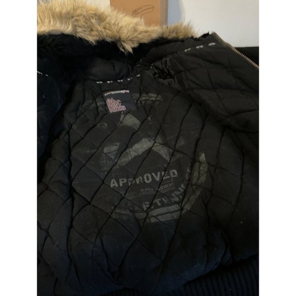 ALPHA INDUSTRIES Faux Fur Trim Hoodie Bomber Jacket sz. Small - Picture 8 of 10